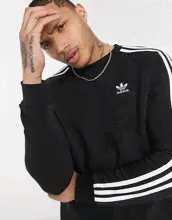 Черный свитшот с тремя полосками и круглым вырезом adidas Originals